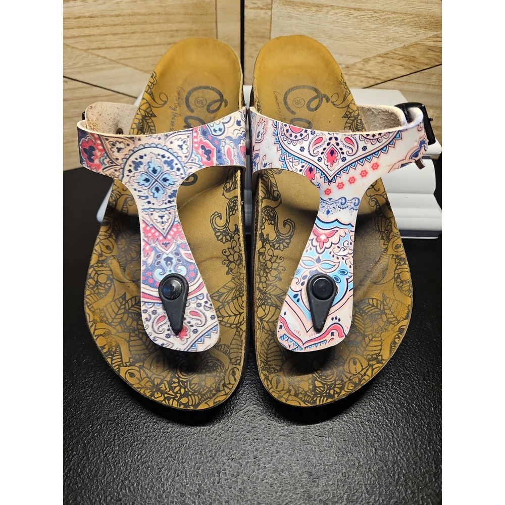 Gizah-Like Calceo Cork Sole Sandal 38 US‎ 7.5/8 Pastel Paisley Print Clean! #662
